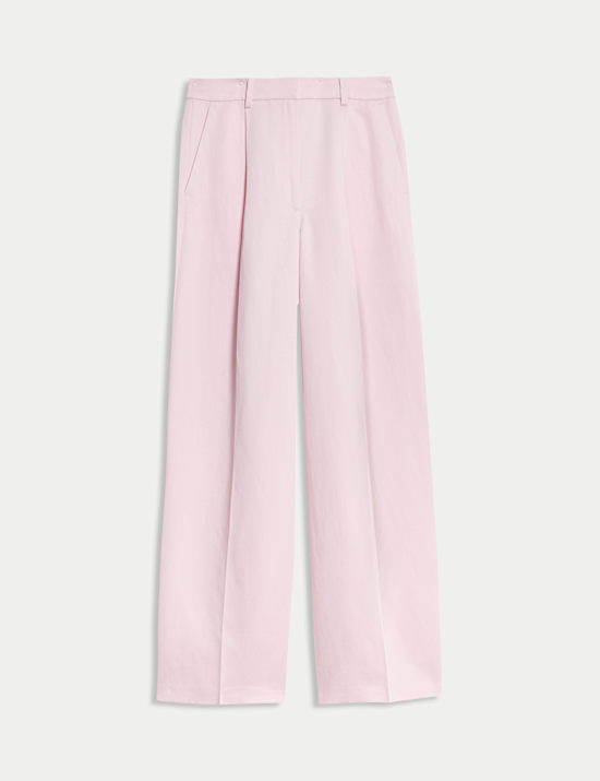 Pantalon en sergé de lin brillant coupe large et ajustée