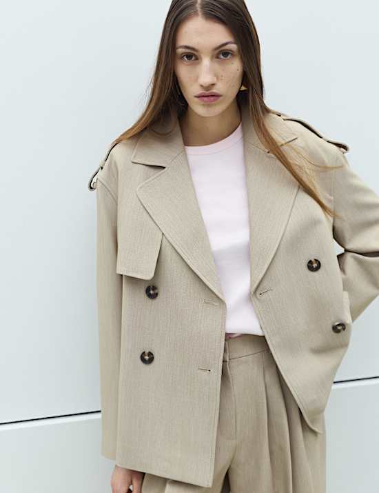 Belted Double Breasted Short Trench Coat