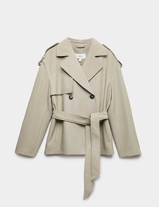 Belted Double Breasted Short Trench Coat