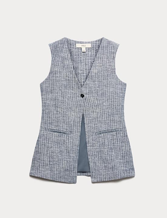 Linen Blend Striped Waistcoat