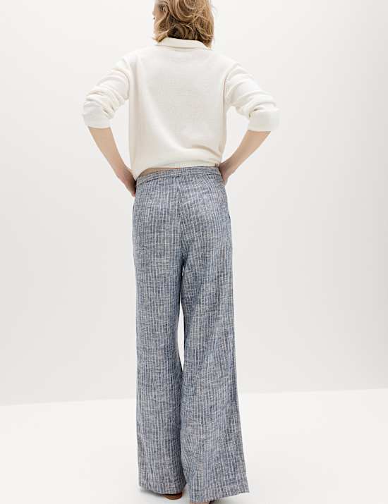 Linen Blend Pinstripe Wide Leg Trousers
