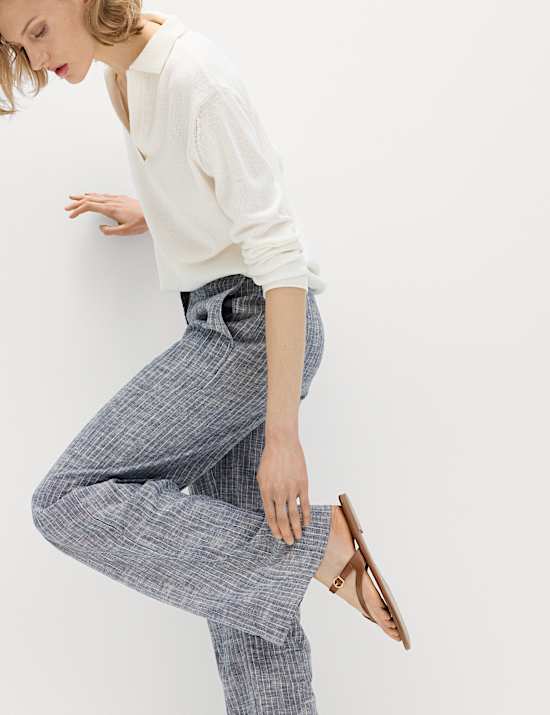 Linen Blend Pinstripe Wide Leg Trousers