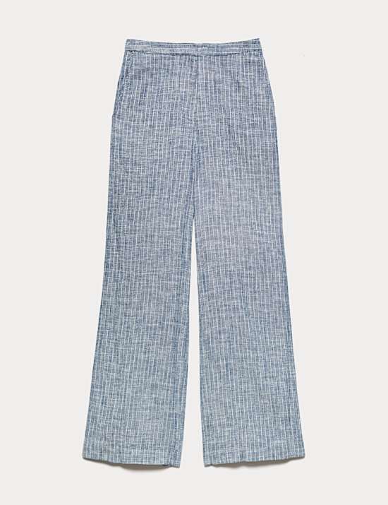 Linen Blend Pinstripe Wide Leg Trousers