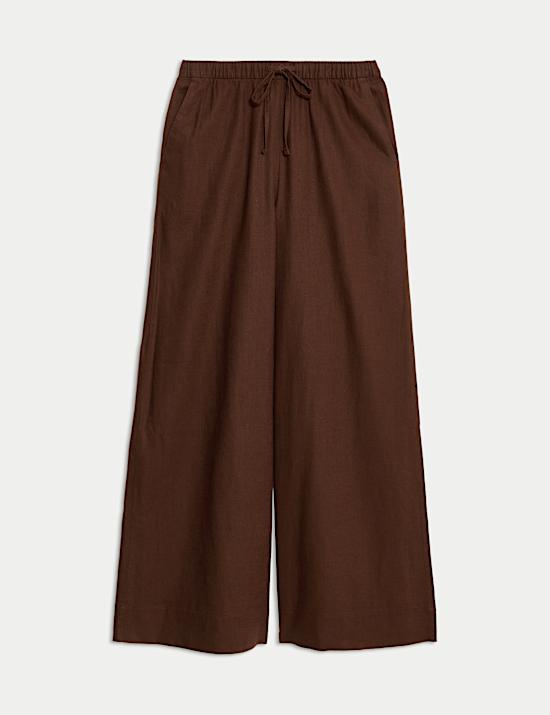 Pantalon coupe large en lin mélangé avec cordon