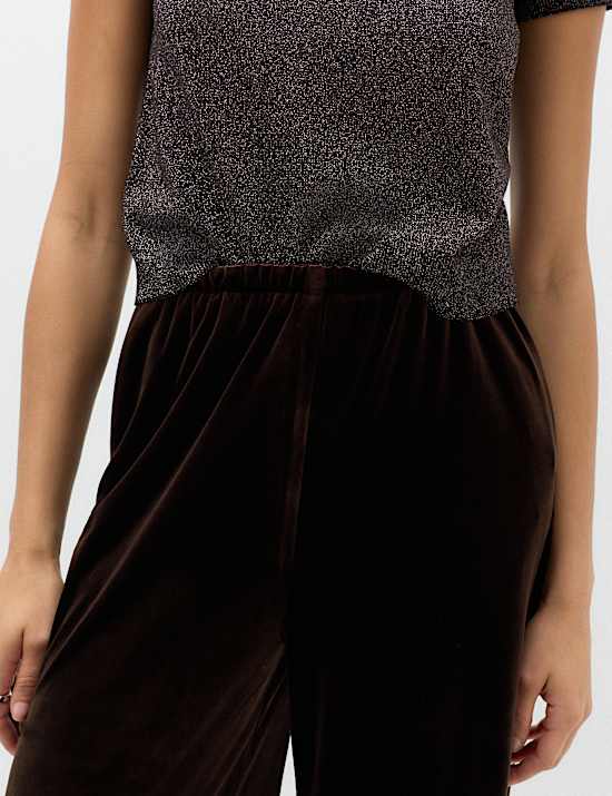 Pantalon en velours coupe large &agrave; taille &eacute;lastiqu&eacute;e