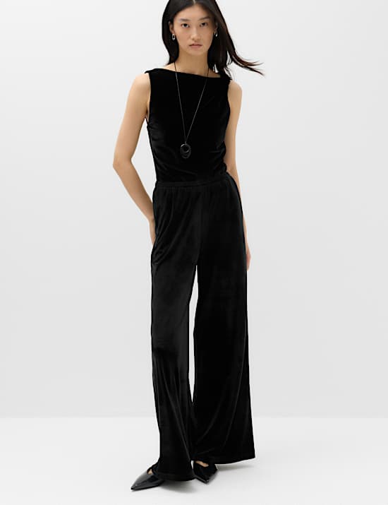 Velvet Pull On Wide Leg Trousers