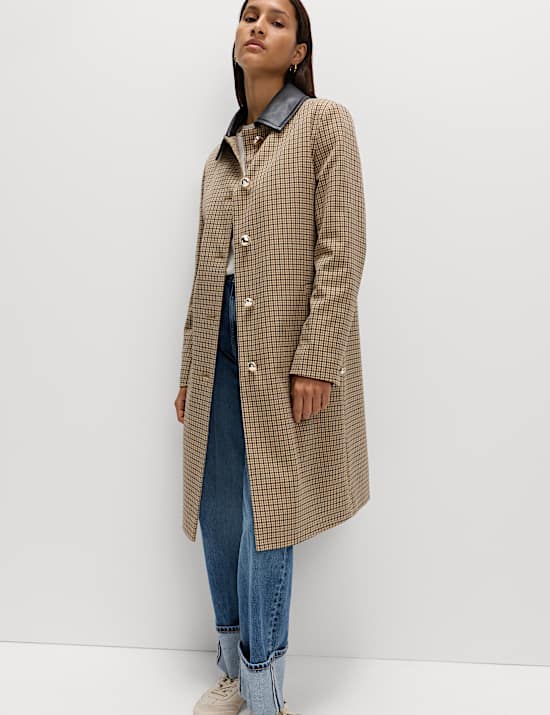 Checked Collared Car Coat