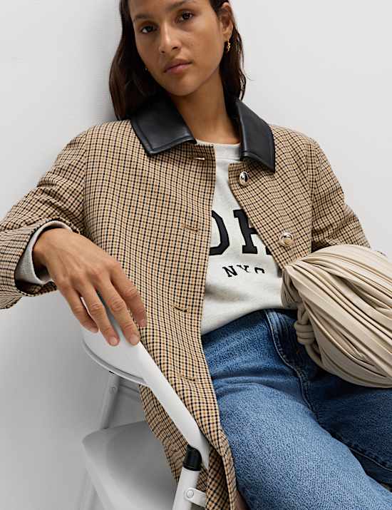 Checked Collared Car Coat