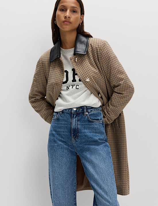 Checked Collared Car Coat