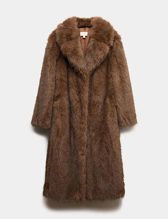 Faux Fur Single Breasted Longline Coat