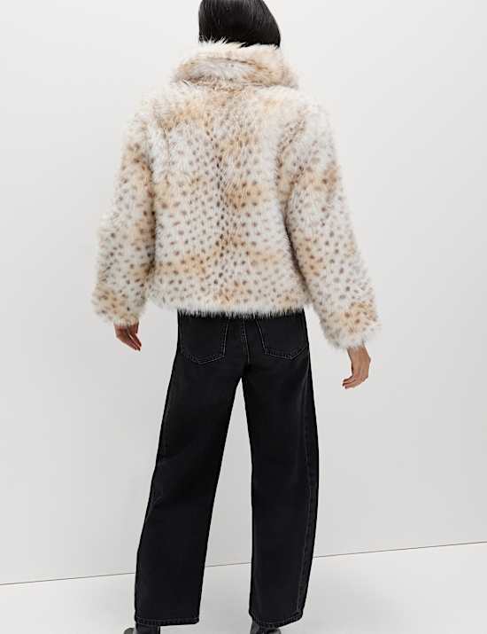 Snow Leopard Faux Fur Short Jacket