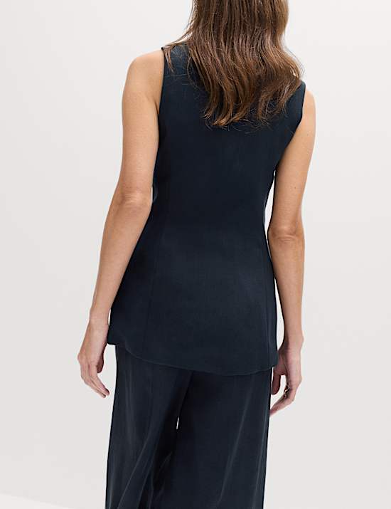 V-Neck Tie Front Waistcoat with Linen