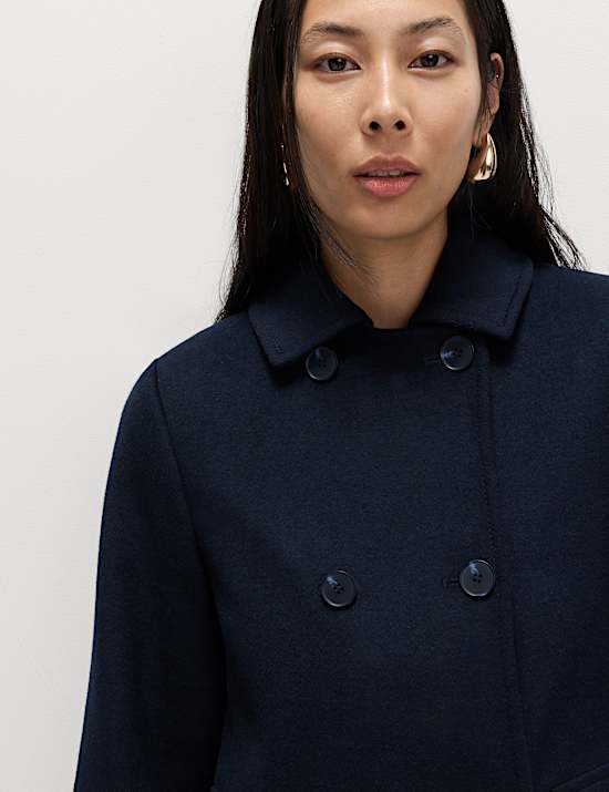 Wool Blend Volume Sleeve Double Breasted Midi Coat