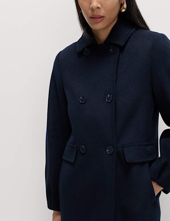 Wool Blend Volume Sleeve Double Breasted Midi Coat