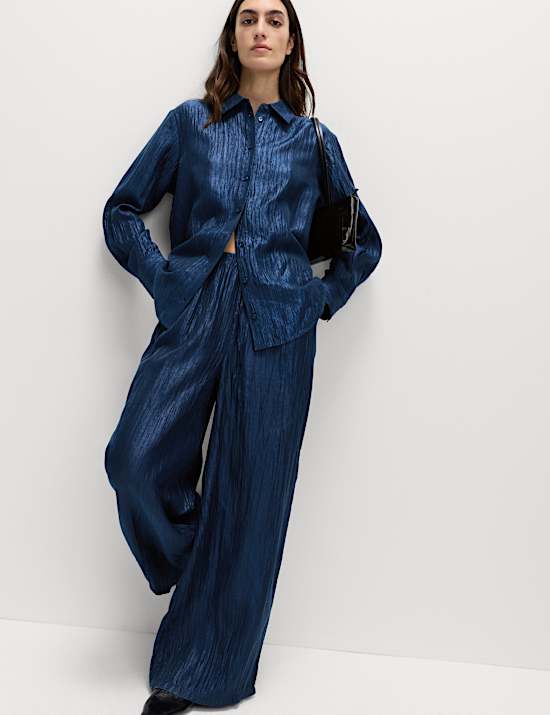 Lyocell Rich Crinkle Wide Leg Trousers