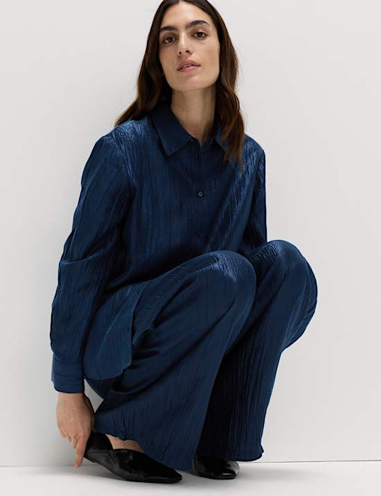 Pantalon coupe large en Lyocell à finition froissée