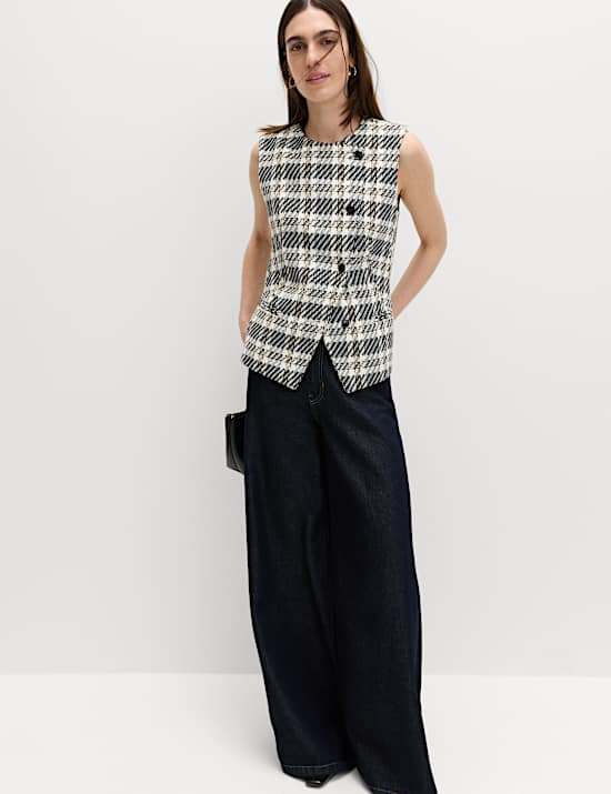 Tailored Checked Asymmetric Single Breasted Waistcoat