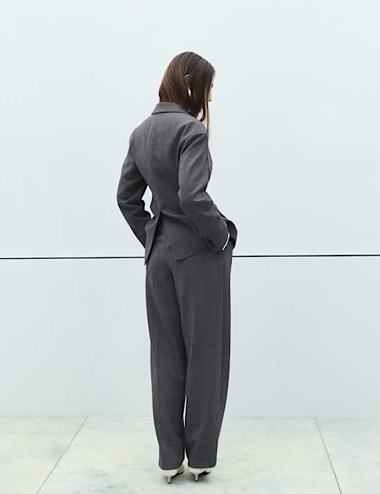 Blazer crois&eacute; coupe longue &agrave; taille ajust&eacute;e