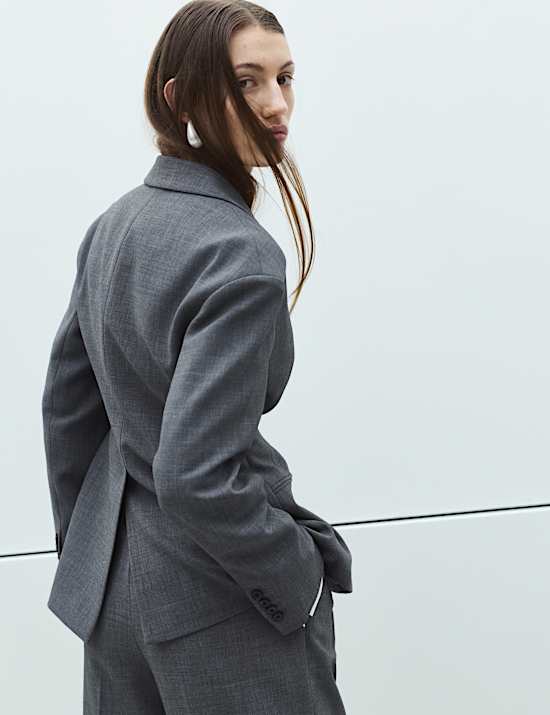 Blazer crois&eacute; coupe longue &agrave; taille ajust&eacute;e