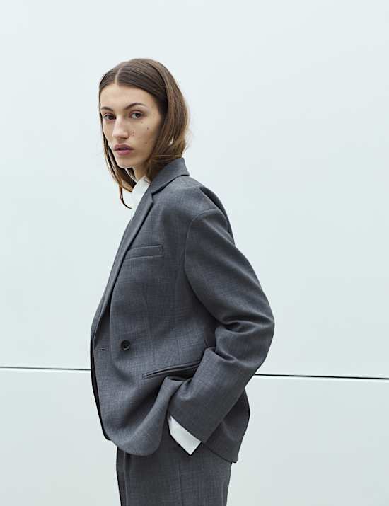 Blazer crois&eacute; coupe longue &agrave; taille ajust&eacute;e