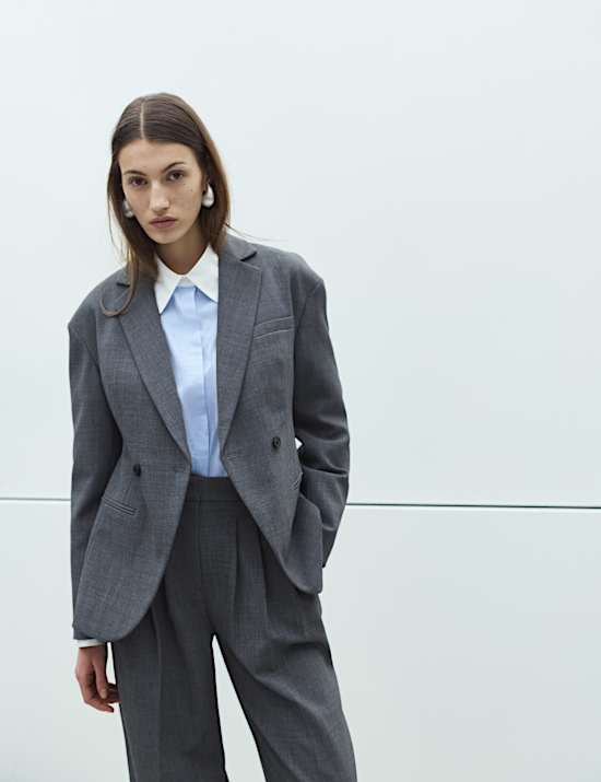 Blazer crois&eacute; coupe longue &agrave; taille ajust&eacute;e