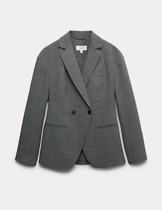Blazer crois&eacute; coupe longue &agrave; taille ajust&eacute;e