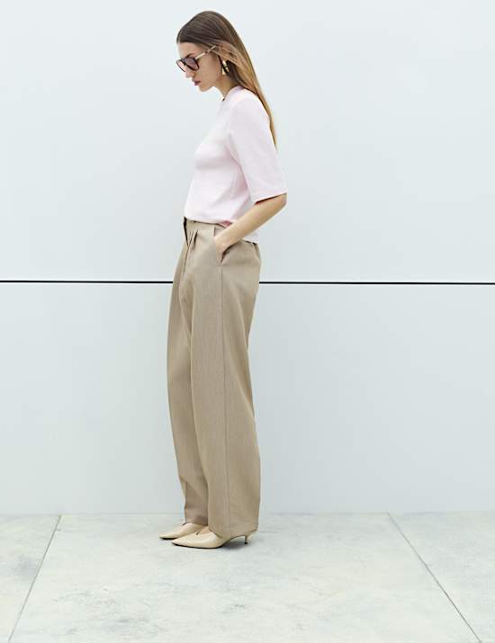 Pleat Front Carrot Leg Trousers