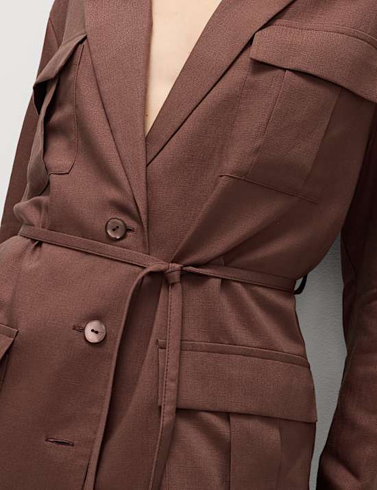 Blazer pratique coupe longue &agrave; ceinture avec lin