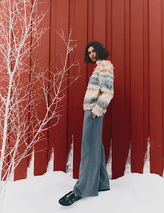 Flannel Wide Leg Trousers