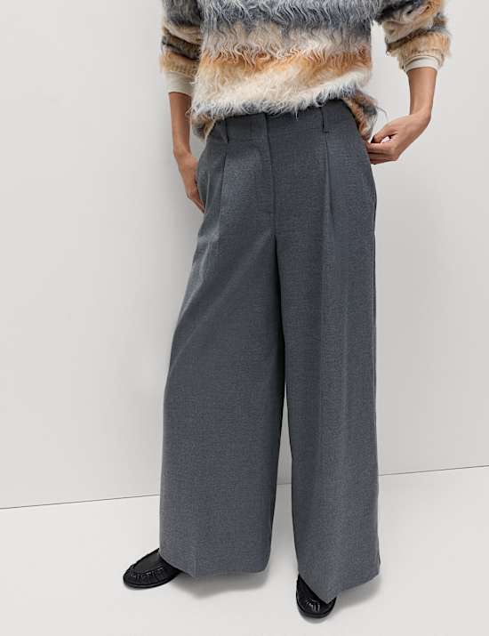 Flannel Wide Leg Trousers