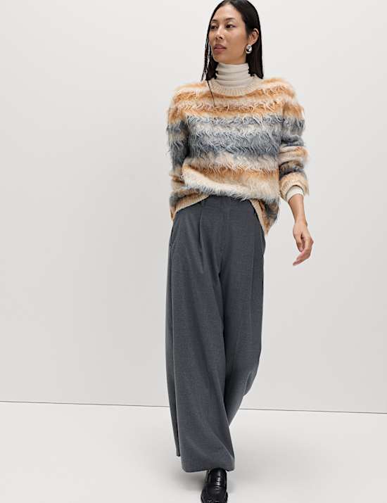 Flannel Wide Leg Trousers