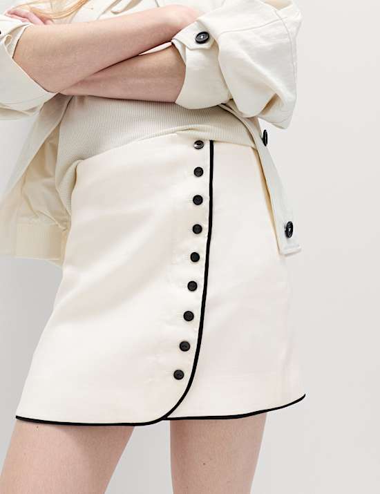 Minirok van linnenmix met contrasterende bies