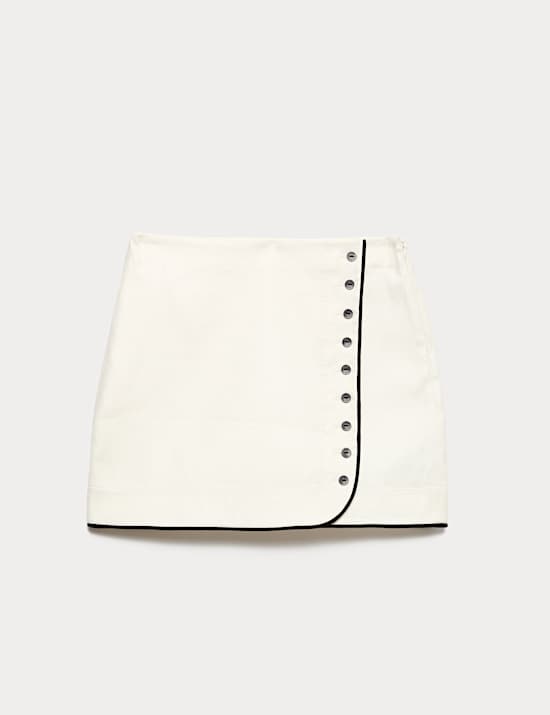 Minirok van linnenmix met contrasterende bies