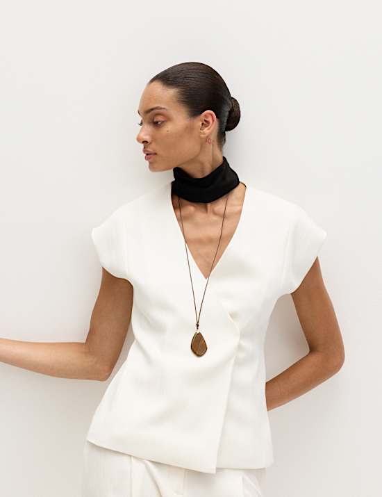 Tie Front Wrap Detail Waistcoat with Linen