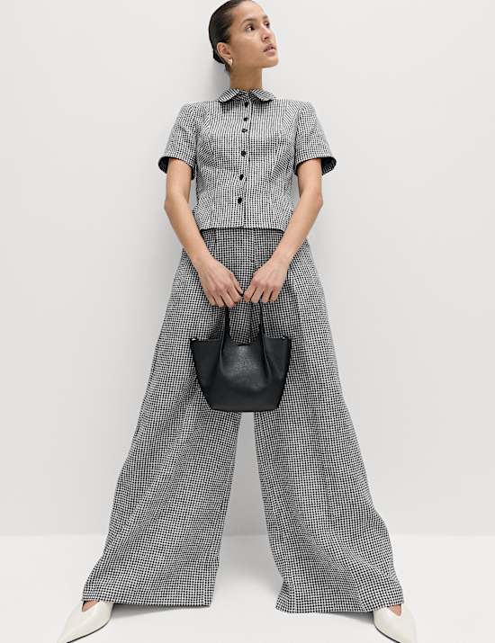 Pure Linen Checked Pleat Front Trousers