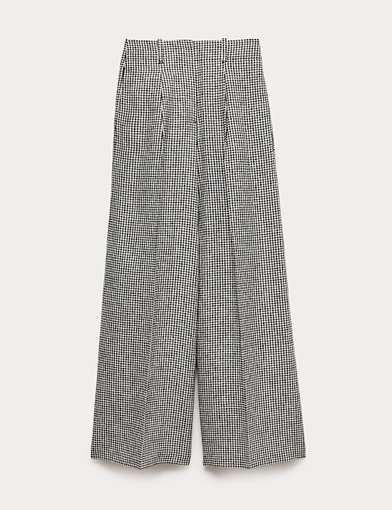 Pure Linen Checked Pleat Front Trousers