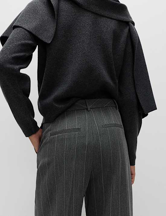 Flannel Pinstripe Wide Leg Trousers