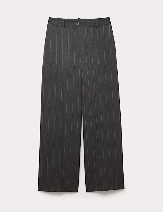 Flannel Pinstripe Wide Leg Trousers