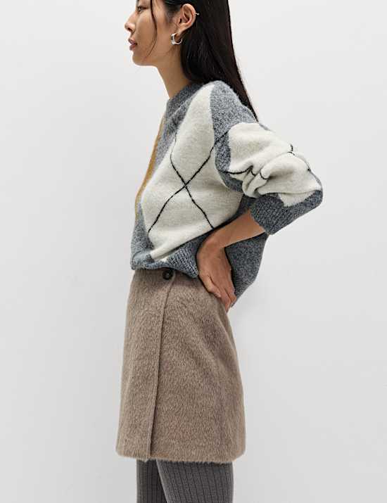 Brushed Mini Wrap Skirt with Wool