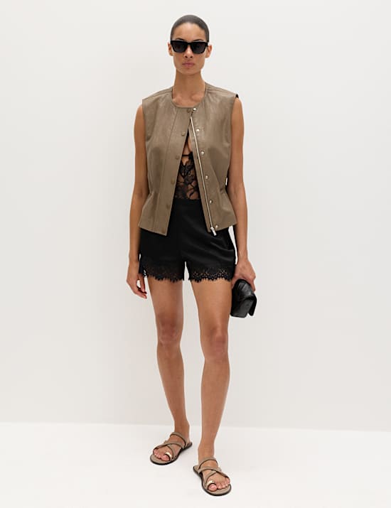 Satin Lace Trim Shorts