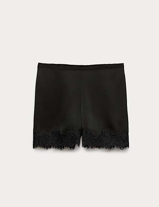 Satin Lace Trim Shorts
