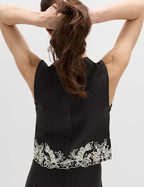 Modal Rich Cutwork Trim Waistcoat with Linen