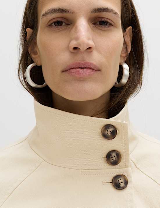 Funnel Neck Belted Short Trench Style Coat