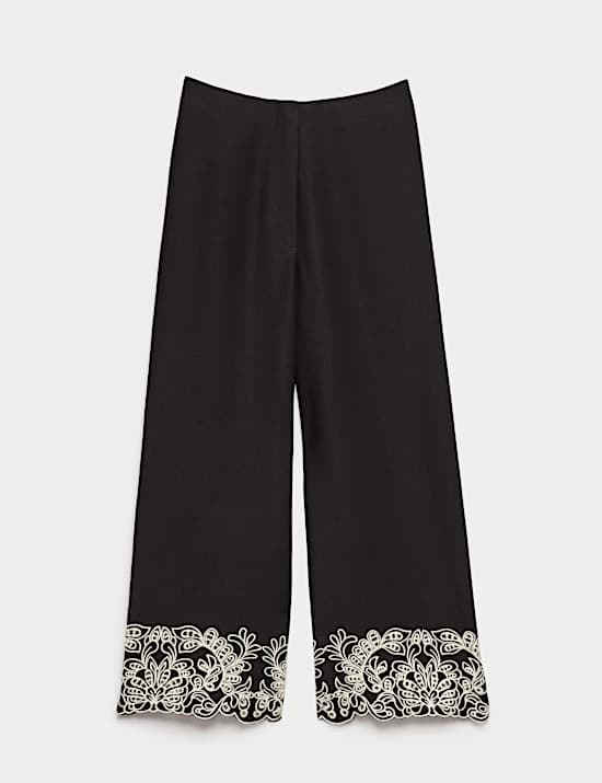 Modal Rich Embroidered Straight Leg Trousers