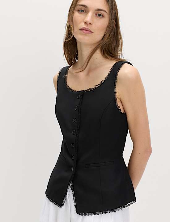 Gilet de costume en lyocell avec lin &agrave; bordure en dentelle