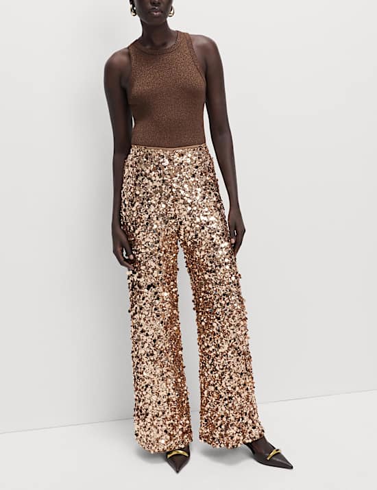 Pantalon large, orné de sequins