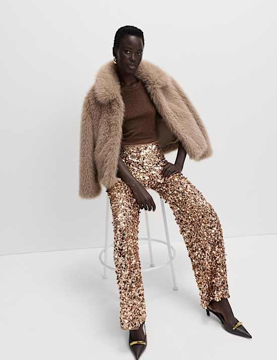 Pantalon large, orné de sequins