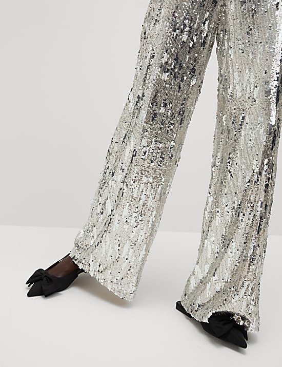 Παντελόνι με παγιέτες, φαρδιά μπατζάκια και ελαστική μέση