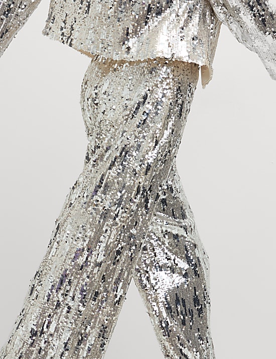 Παντελόνι με παγιέτες, φαρδιά μπατζάκια και ελαστική μέση