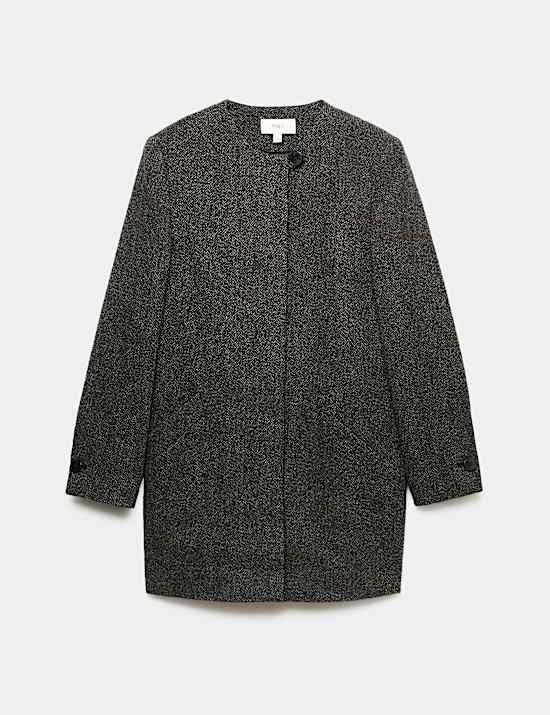 Pure Wool Herringbone Longline Jacket